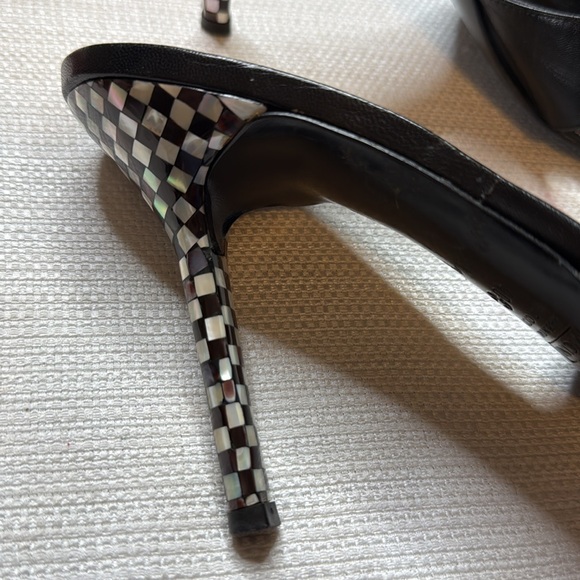 Giuseppe Zanotti Black Open Toe Check Heels 40/9.5 - Picture 3 of 9